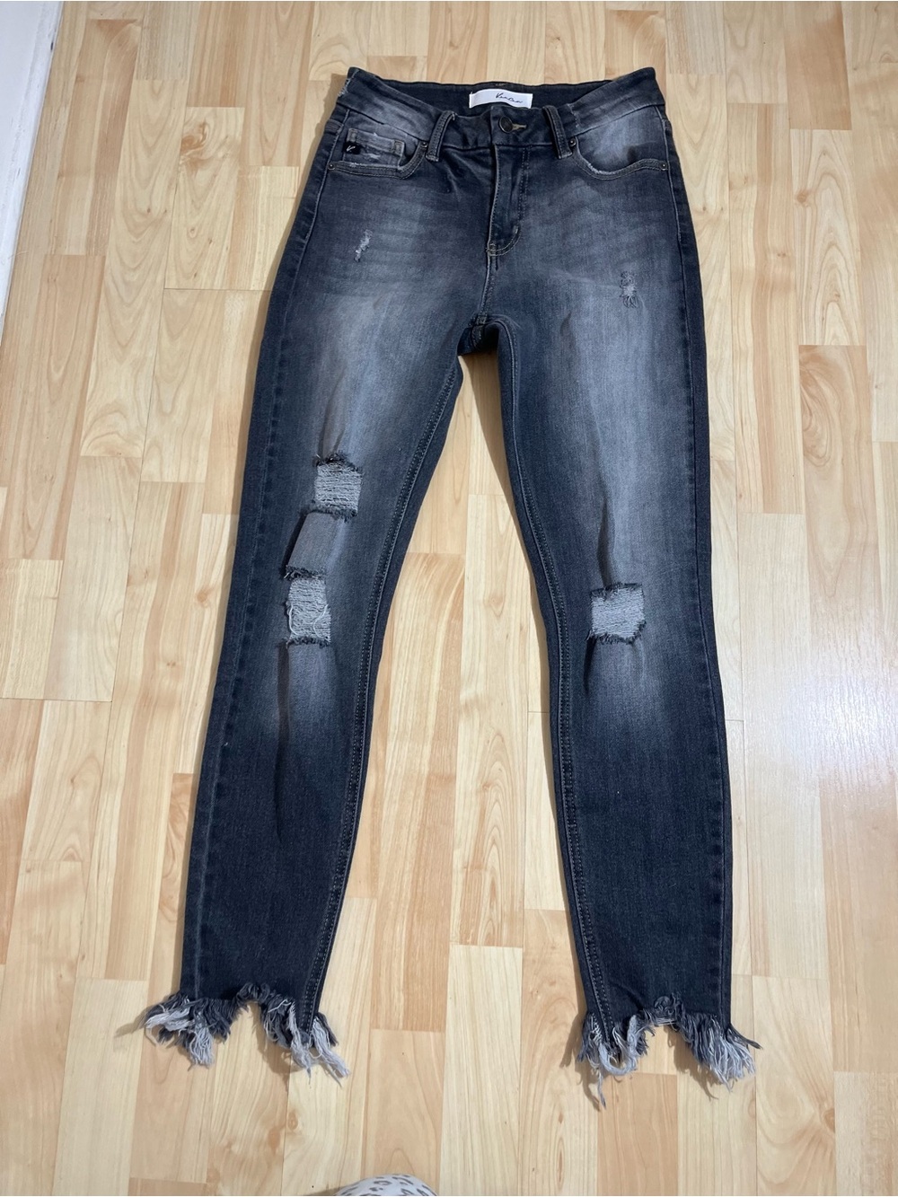 KanCan Jeans Womens 27 Gray Denim High Rise Ankle Skinny Frayed Hem Distressed